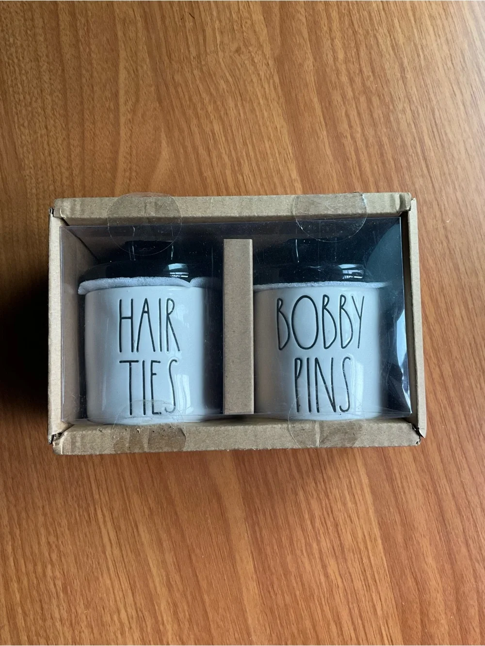 Rae Dunn White 'Hair Ties' & 'Bobby Pins' Ceramic Jars